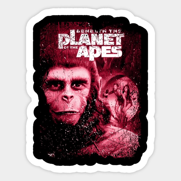 Dark Depths of Desolation Beneath The Planet Of The Apes Sticker by Skateboarding Flaming Skeleton